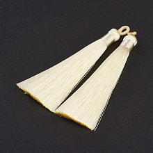 Honeyhandy Nylon Tassels Big Pendant Decorations, Light Yellow, 83~92x9~10mm, Hole: 1.5~4mm