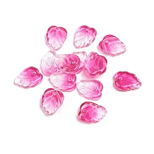 Honeyhandy Two-Tone Transparent Glass Charms, Leaf, Hot Pink, 13.5x10.5x3.5mm, Hole: 1.2mm