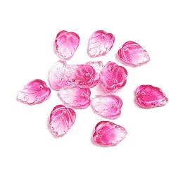 Honeyhandy Two-Tone Transparent Glass Charms, Leaf, Hot Pink, 13.5x10.5x3.5mm, Hole: 1.2mm