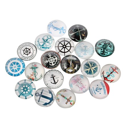 ARRICRAFT 10PCS 12x4mm Mixed Helm & Anchor Printed Dome Glass Cabochons, Half Round Flatback