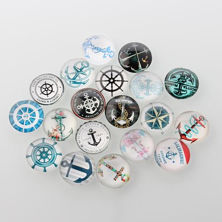 ARRICRAFT Helm &  Anchor Printed Glass Cabochons, Half Round/Dome, Mixed Color, 16x5mm