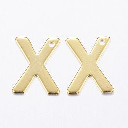 Honeyhandy 304 Stainless Steel Charms, Letter, Initial Charms, Real 18k Gold Plated, Letter.X, 11x6~12x0.8mm, Hole: 1mm