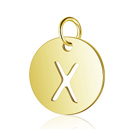 Honeyhandy 304 Stainless Steel Charms, Flat Round with Letter, Golden, Letter.X, 12x1mm, Hole: 2.5mm