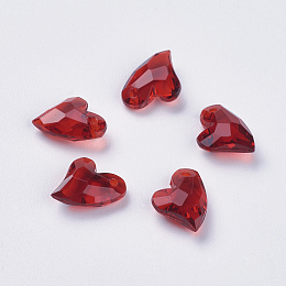 Honeyhandy Transparent Acrylic Charms, Faceted, Heart, Dark Red, 11x9x4mm, Hole: 0.5mm