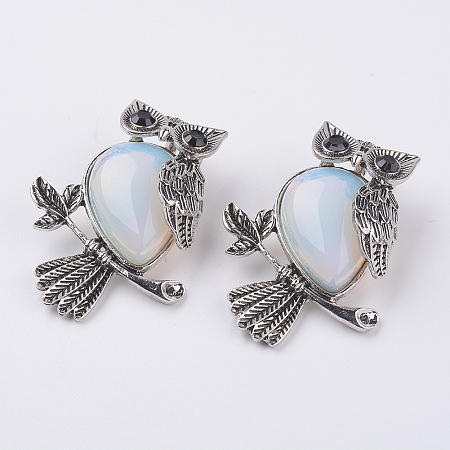 Honeyhandy Opalite Pendants, with Alloy Finding, Owl, Antique Silver, 46.5x35.5x11.5mm, Hole: 6x8.5mm