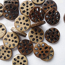 Honeyhandy Round Carved 2-hole Basic Sewing Button, Coconut Button, BurlyWood, about 13mm in diameter, about 100pcs/bag