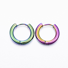 Honeyhandy Ion Plating(IP) 304 Stainless Steel Huggie Hoop Earrings, Hypoallergenic Earrings, with 316 Surgical Stainless Steel Pin, Rainbow Color, 9 Gauge, 15x16.5x3mm, Pin: 1mm, Inner Diameter: 10mm