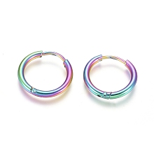 Honeyhandy Ion Plating(IP) 304 Stainless Steel Huggie Hoop Earrings, Hypoallergenic Earrings, with 316 Surgical Stainless Steel Pin, Rainbow Color, 12 Gauge, 17x2mm, Pin: 1mm, Inner Diameter: 12mm