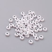 Honeyhandy Acrylic Beads, with Horizontal Hole, Letter, Flat Round, Letter.Y, 7x4mm, Hole: 1mm, about 3500pcs/500g