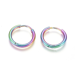 Honeyhandy Ion Plating(IP) 304 Stainless Steel Huggie Hoop Earrings, Hypoallergenic Earrings, with 316 Surgical Stainless Steel Pin, Rainbow Color, 12 Gauge, 17x2mm, Pin: 1mm, Inner Diameter: 12mm