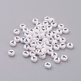 Honeyhandy Acrylic Beads, with Horizontal Hole, Letter, Flat Round, Letter.Y, 7x4mm, Hole: 1mm, about 3500pcs/500g