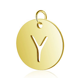 Honeyhandy 304 Stainless Steel Charms, Flat Round with Letter, Golden, Letter.Y, 12x1mm, Hole: 2.5mm