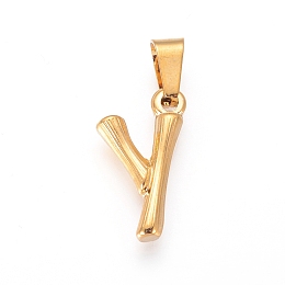 Honeyhandy 304 Stainless Steel Pendants, Bamboo Style, Letter, Golden Color, Letter.Y, 19x10x3mm, Hole: 3x7mm