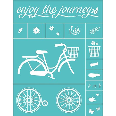 OLYCRAFT 2pcs Self-Adhesive Silk Screen Printing Stencil Bicycle Theme Reusable Pattern Stencils for Painting on Wood Fabric T-Shirt Wall and Home Decorations - 11x 8.5Inch/28x22cm