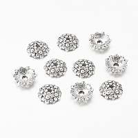 Honeyhandy Tibetan Style Alloy Bead Caps, Lead Free & Cadmium Free, Flower, Antique Silver, about 11mm in diameter, 3.5mm thick, hole: 2mm