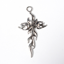 Honeyhandy Tibetan Style Tribal Cross Big Gothic Alloy Pendants, Lead Free and Cadmium Free, Antique Silver, about 62mm long, 35mm wide, 5mm thick, hole: 4.5mm