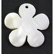 Honeyhandy Shell Pendants, Flower, White, about 30mm in diameter, hole: 1mm