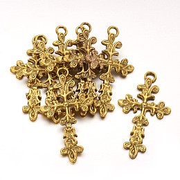 Honeyhandy Tibetan Antique Golden Pendants, Lead Free and Cadmium Free, Cross, 47.5mm long, 25mm wide, 3mm thick, hole: 2.5mm