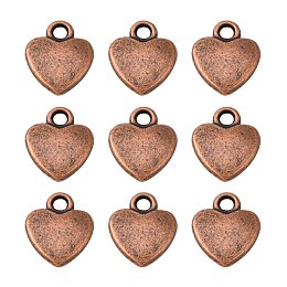 Honeyhandy Tibetan Style Alloy Charms, Red Copper, Lead Free and Cadmium Free, Heart, about 12mm long, 10mm wide, 2.5mm thick hole: 2mm