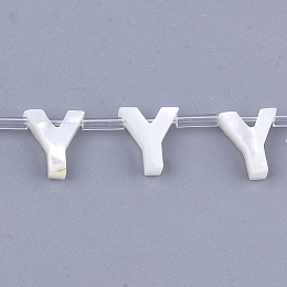 Honeyhandy Natural Sea Shell Beads, White Shell Mother of Pearl Shell, Top Drilled Beads, Letter.Y, 10x2.5~11.5x3mm, Hole: 0.8mm