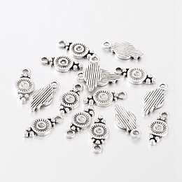 Honeyhandy Tibetan Style Alloy Charms, Cadmium Free & Lead Free, Flat Round, Antique Silver, 16x7x1.5mm, Hole: 1.5mm.