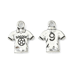 Honeyhandy Alloy T-Shirt Pendants, Sports Charms, FootBall/Soccer Ball Jersey Charms, Lead Free and Cadmium Free, Antique Silver, about 18.5mm long, 15mm wide, 2mm thick, hole: 2mm