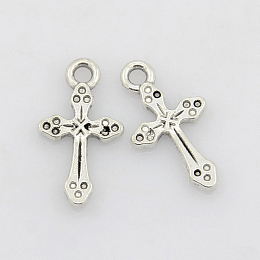 Honeyhandy Alloy Pendants, Lead Free and Cadmium Free, Cross, Antique Silver, about 19mm long, 10.5mm wide, 2mm thick, hole: 2mm