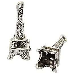 Pandahall Elite 50pcs Eiffel Tower Charms Antique Silver Tibetan Alloy Pendants Lead Free & Cadmium Free for Bracelets Jewelry Crafts Making Accessories 24x8x7mm