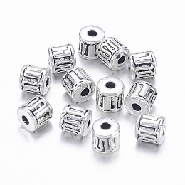 Honeyhandy Tibetan Style Alloy Beads, Column, Antique Silver, Lead Free & Cadmium Free, 4.5x4.5mm, Hole: 1.5mm