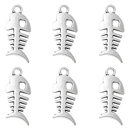 Honeyhandy Tibetan Style Alloy Pendants, Cadmium Free & Lead Free, Fish Bone, Antique Silver Color, about 26mm long, 11.5mm wide, 2.5mm thick, Hole: 2.5mm