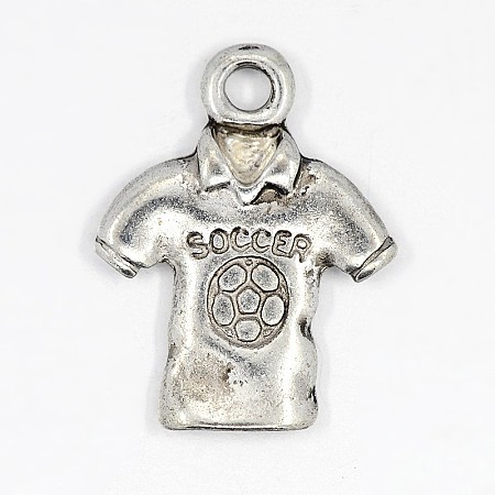 Honeyhandy Tibetan Style Alloy T-Shirt Pendants, Sports Charms, FootBall/Soccer Ball Jersey Charms, Cadmium Free & Lead Free, Antique Silver, 18.5x15x2mm, Hole: 2mm