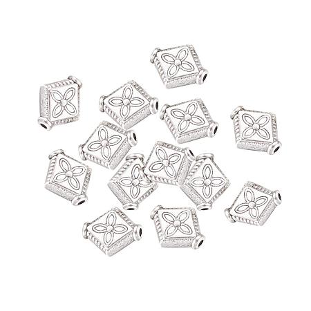 ARRICRAFT About 50pcs Tibetan Style Antique Silver Rhombus Beads Jewelry Findings Accessories for Bracelet Necklace Jewelry Making, 10x9x3mm, Hole: 1mm