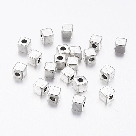 Honeyhandy Tibetan Style Alloy Spacer Beads, Lead Free & Cadmium Free, Cube, Antique Silver, about 4mm long, 4mm wide, 4mm thick, hole: 2mm
