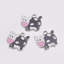 Honeyhandy Alloy Enamel Charms, Cadmium Free & Lead Free, Moggy, Colorful, Platinum, about 24mm long, 22mm wide, 2mm thick, hole: 3mm