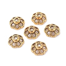 Honeyhandy Tibetan Style Bead Caps, Zinc Alloy Bead Caps, Antique Golden, Lead Free and Cadmium Free, Size: about 9mm in diameter, 4mm thick, hole: 1mm.