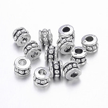 Honeyhandy Tibetan Style Alloy Beads, Lead Free & Cadmium Free, Column, Antique Silver, about 6mm in diameter, 4.5mm thick, hole: 2.5mm