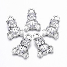 Honeyhandy Tibetan Style Alloy Pendants, Lead Free and Cadmium Free, Bear, Antique Silver Color, about 16mm long, 10mm wide, 5mm thick hole: 2mm