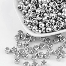 Honeyhandy CCB Plastic Spacer Beads, Large Hole Scarf Beads, Flat Round, Platinum Color, about 5mm long, 7mm wide, hole: 4mm