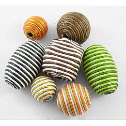 Honeyhandy Handmade Waxed Cord Covered Beads, Mixed Color, about 16~31mm in diameter, hole: 1~2mm, 100pcs/bag