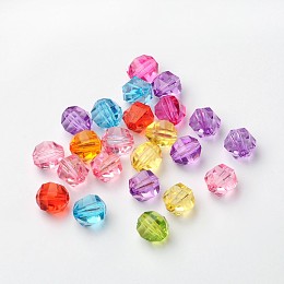 Honeyhandy Transparent Acrylic Beads, Faceted Oval, Mixed Color, about 9.5mm long, 10.5mm wide, 9mm thick, hole: 2mm, about 1040pcs/500g