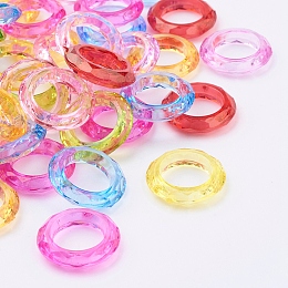 Arricraft Transparent Acrylic Beads, Faceted, Donut, Mixed Color, about 19.5mm in diameter, 4.5mm thick, hole: 12mm, about 1480pcs/1000g