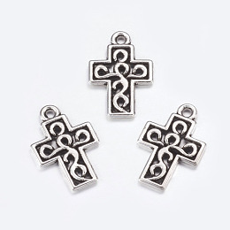 Honeyhandy Alloy Pendants, Lead Free and Cadmium Free, Cross, Antique Silver Color, about 18mm long, 12mm wide, 2mm thick, hole: 1mm