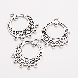 Honeyhandy Alloy Dangle Chandelier Component Link, Cadmium Free & Lead Free, Antique Silver Color, Flat Round, about 24mm long, 20mm wide, 1mm thick, hole: 1mm