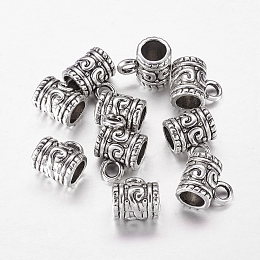 Honeyhandy Tibetan Style Alloy Tube Bails, Loop Bails, Bail Beads, Column, Antique Silver, Lead Free and Cadmium Free, 9x7mm, Hole: 2.5mm, Inner Diameter: 4.6mm