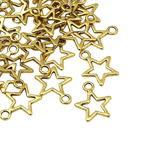 NBEADS 1000 Pcs Tibetan Silver Pendants, Lead Free and Cadmium Free, Star, Antique Golden, about 14.5mm long, 12mm wide, 1mm thick, hole: 2mm