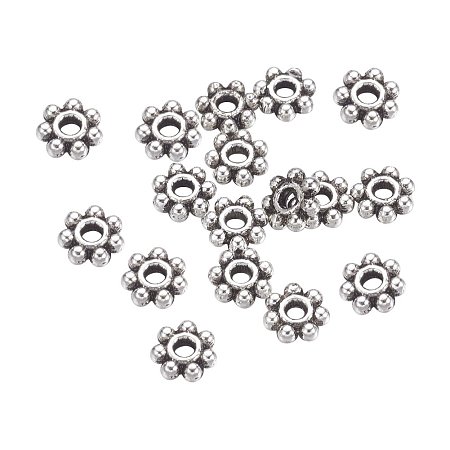 NBEADS 6000 Pcs Tibetan Silver Spacers Beads, Flower, Lead Free & Cadmium Free, Antique Silver, 4.5x1.5mm, Hole: 1mm
