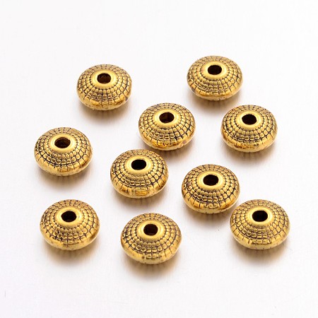 ARRICRAFT Tibetan Style Spacer Beads, Lead Free & Cadmium Free, Flat Round, Antique Golden Color, about 8mm in diameter, 4mm thick, hole: 1.5mm