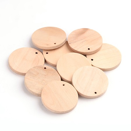 Honeyhandy Wood Pendants, Flat Round, BurlyWood, 34.5x3.5mm, Hole: 1mm