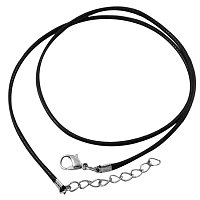 ARRICRAFT 100 Strands 17" Imitation Leather Cord with Platinum Color Iron Clasp and Adjustable Chain, Black, 2mm