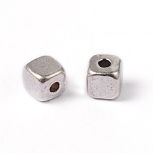 Honeyhandy Tibetan Style Alloy Spacer Beads, Lead Free & Cadmium Free, Cube, Antique Silver, about 4mm long, 4mm wide, 4mm thick, hole: 1.5mm